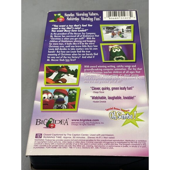 Veggie tales VHS tape the toy that saved Christmas 30 min not rated READ - Picture 2 of 2